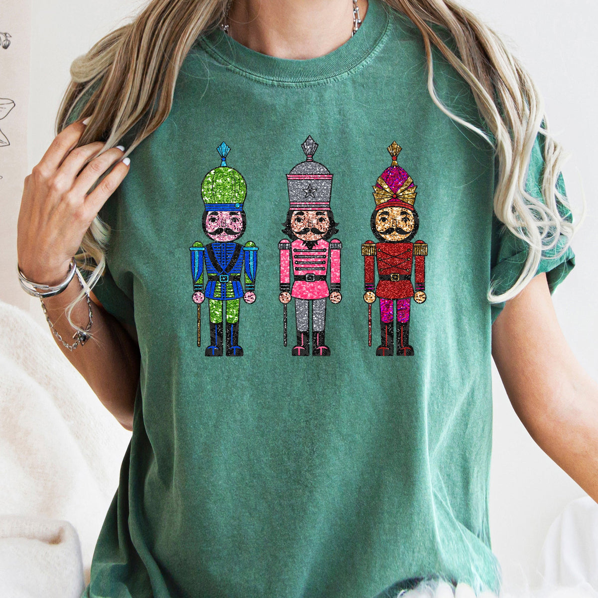 Sparkly Nutcrackers Glitter Effect Christmas Holiday Party Edition Comfort Colors Tee