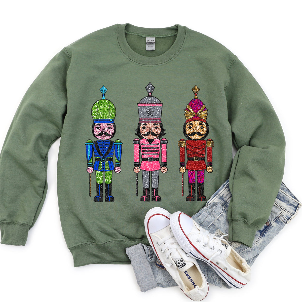 Sparkly Nutcrackers Glitter Effect Christmas Holiday Cheer Festive Season Sparkle Sweatshirt