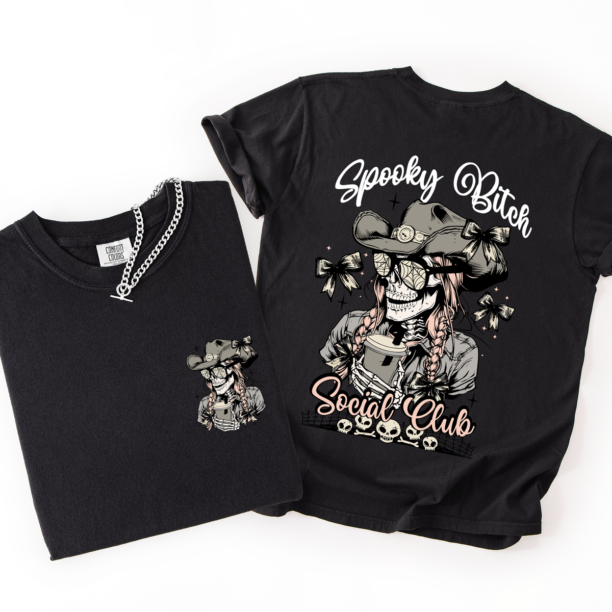 Spooky Bitch Social Club Skeleton Halloween Coquette Limited Edition Graphic Tee