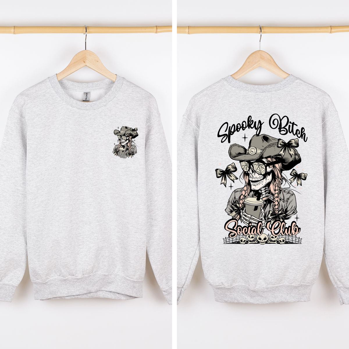 Spooky Bitch Social Club Skeleton Coquette Halloween Nightmare Graphic Sweatshirt