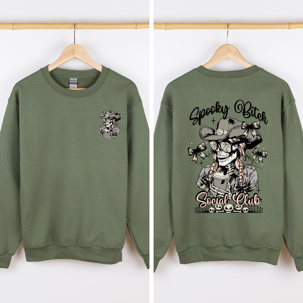 Spooky Bitch Social Club Skeleton Coquette Halloween Nightmare Graphic Sweatshirt