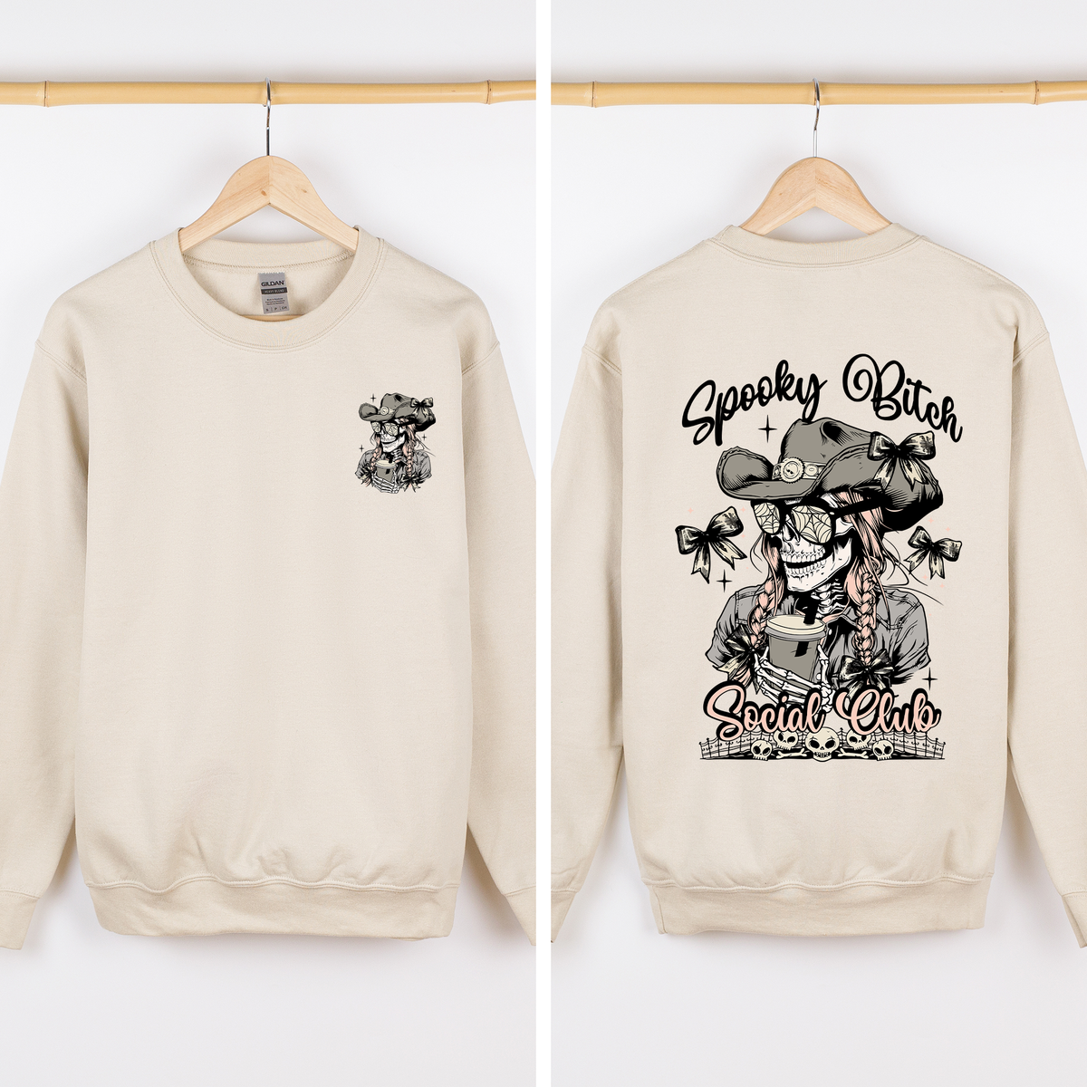 Spooky Bitch Social Club Skeleton Coquette Halloween Nightmare Graphic Sweatshirt