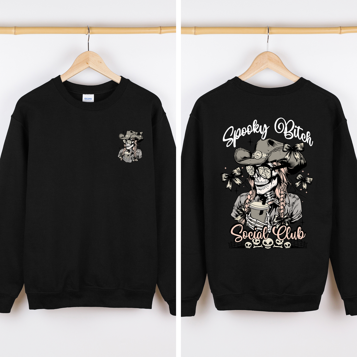 Spooky Bitch Social Club Skeleton Coquette Halloween Nightmare Graphic Sweatshirt