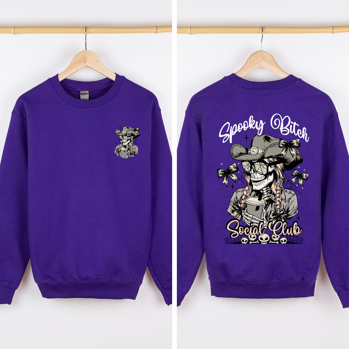 Spooky Bitch Social Club Skeleton Coquette Halloween Nightmare Graphic Sweatshirt