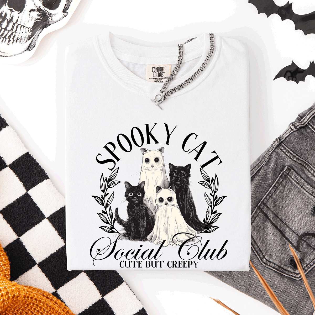 Spooky Cat Social Club Halloween Ghosts Witch Limited Edition Comfort Colors Tee