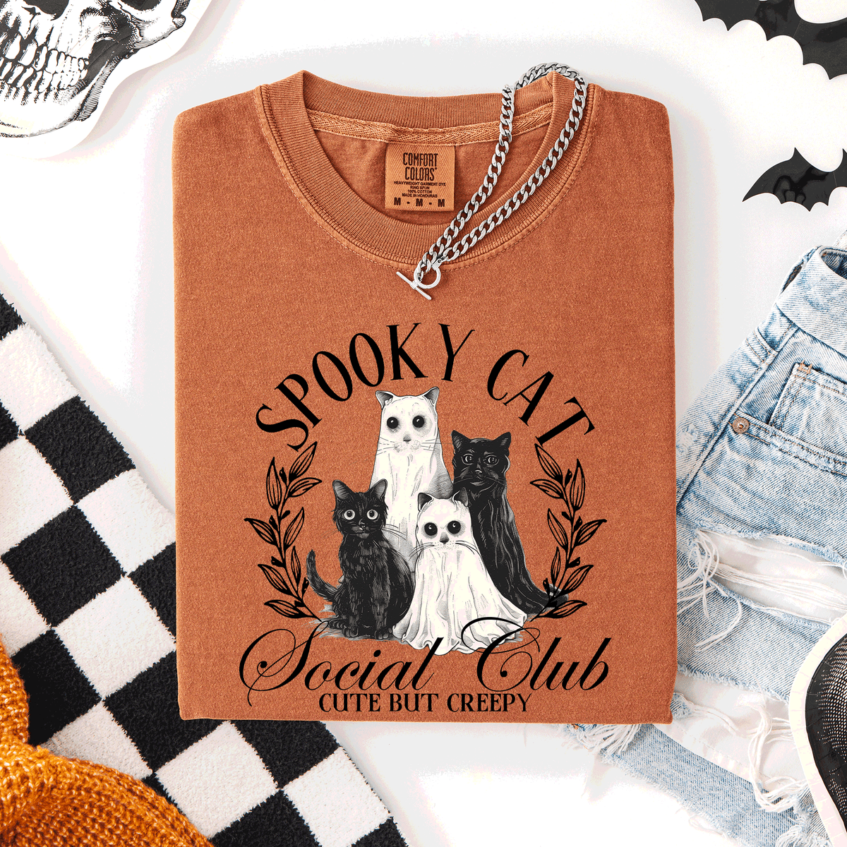 Spooky Cat Social Club Halloween Ghosts Witch Limited Edition Comfort Colors Tee