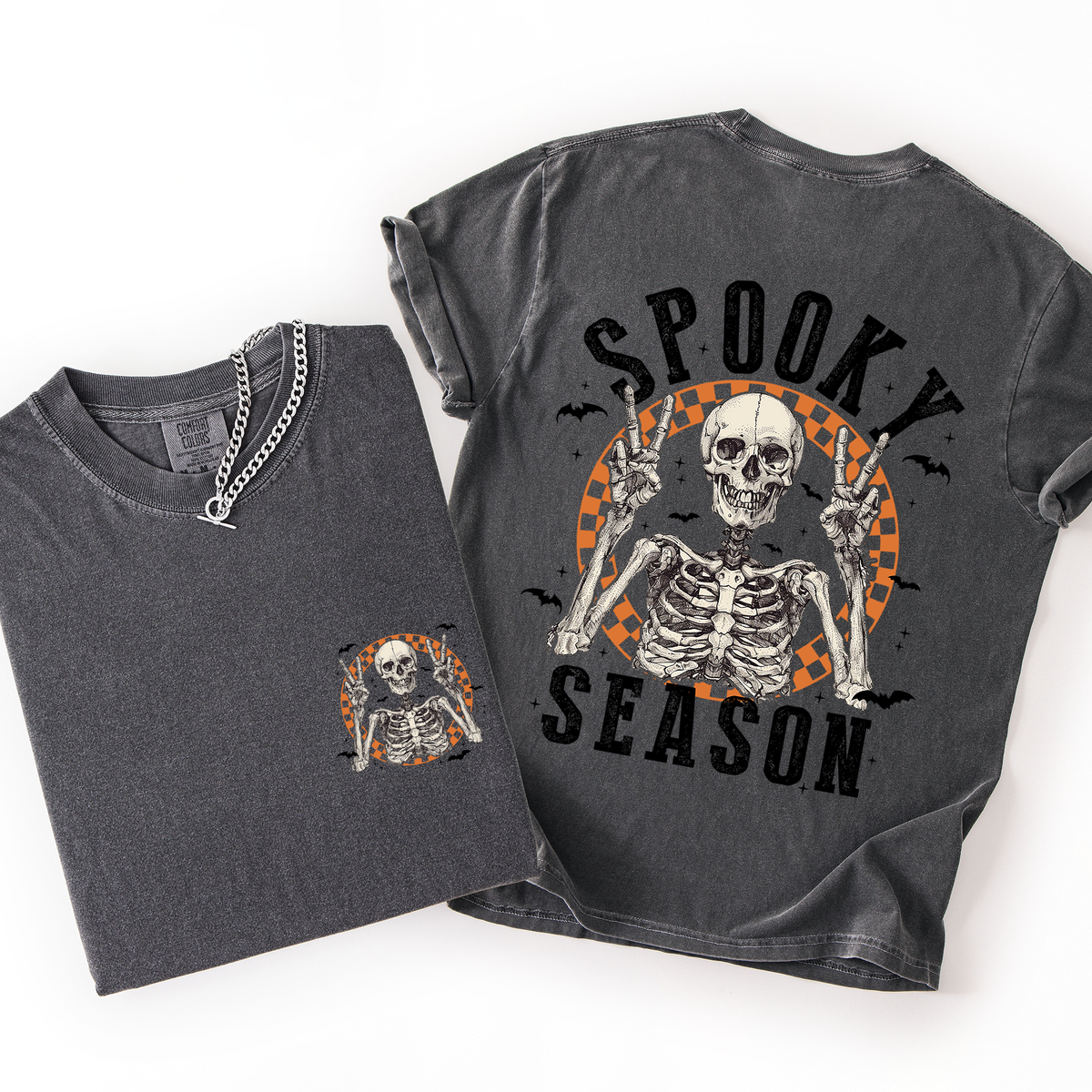 Spooky Season Skeleton Front And Back Halloween Graphic Print Comfort Colors Tee