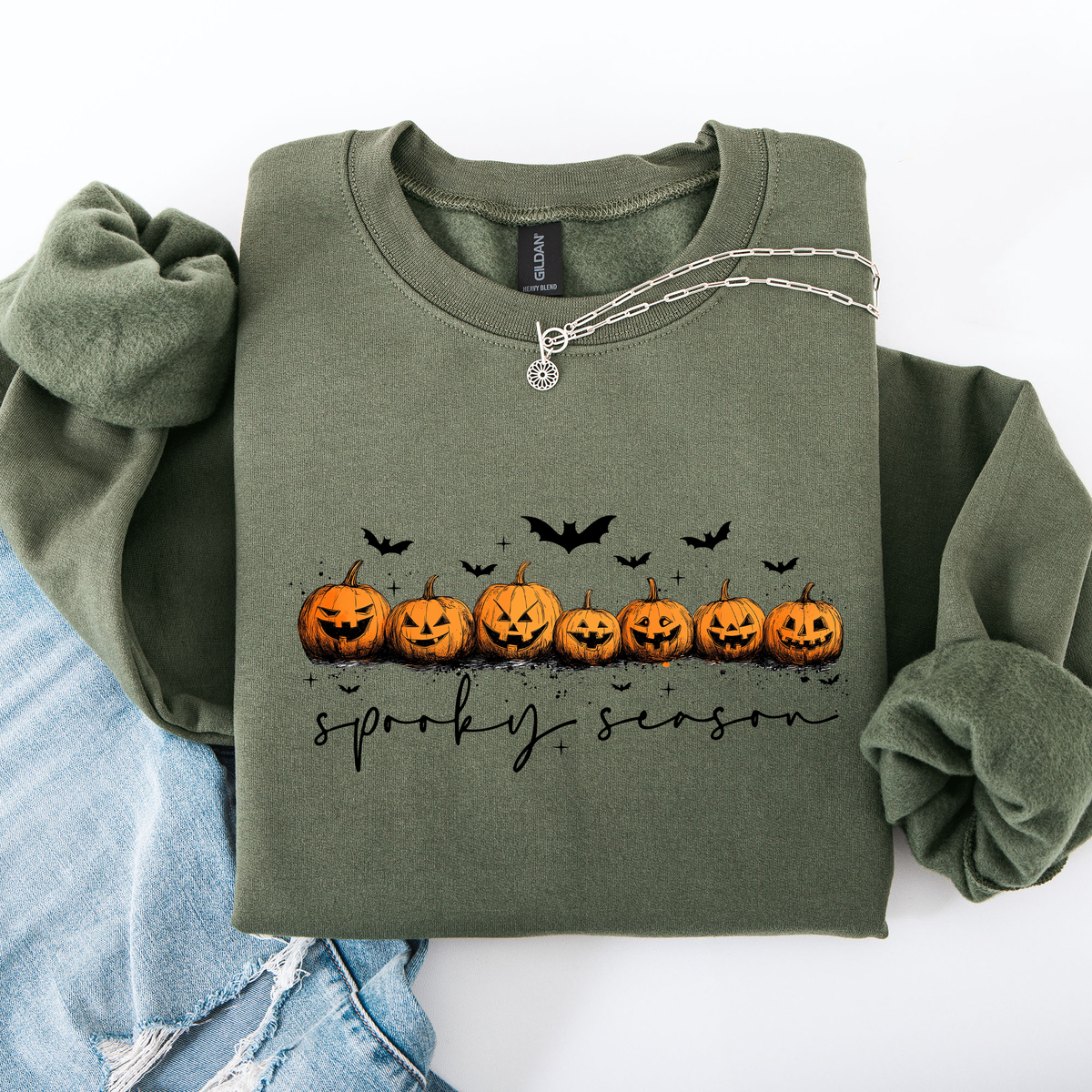 Spooky Season, Pumpkins, Halloween Cozy Autumn Night Sky Scene Art Print Sweatshirt