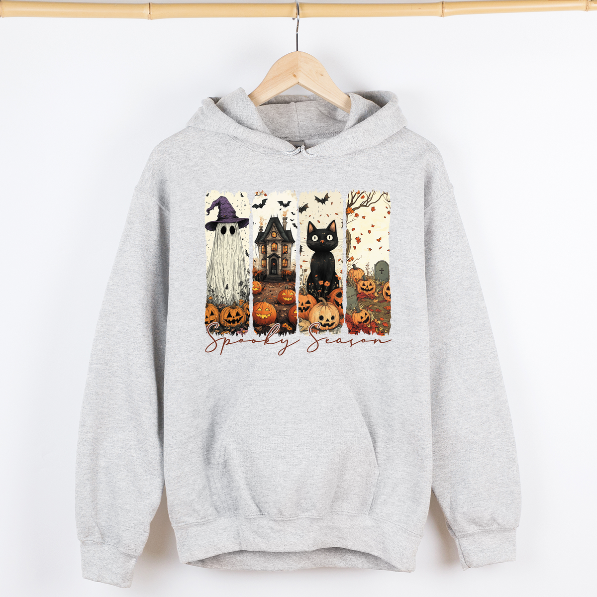 Spooky Season Skeletons And Halloween Cats Ghosts Pumpkins Autumn Graphic Hoodie