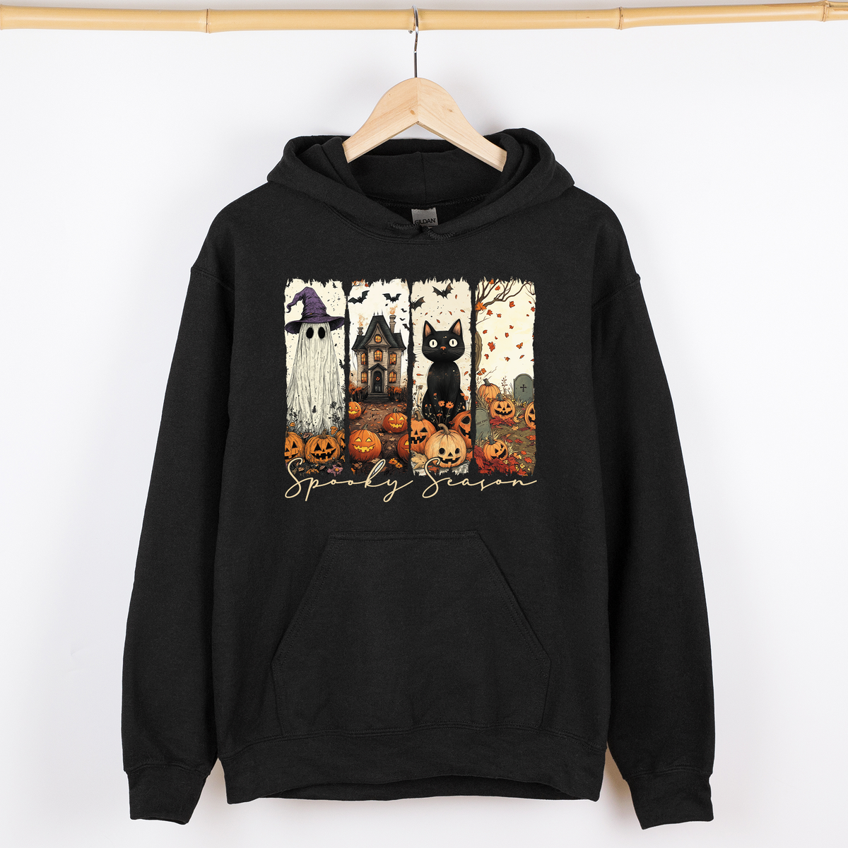 Spooky Season Skeletons And Halloween Cats Ghosts Pumpkins Autumn Graphic Hoodie