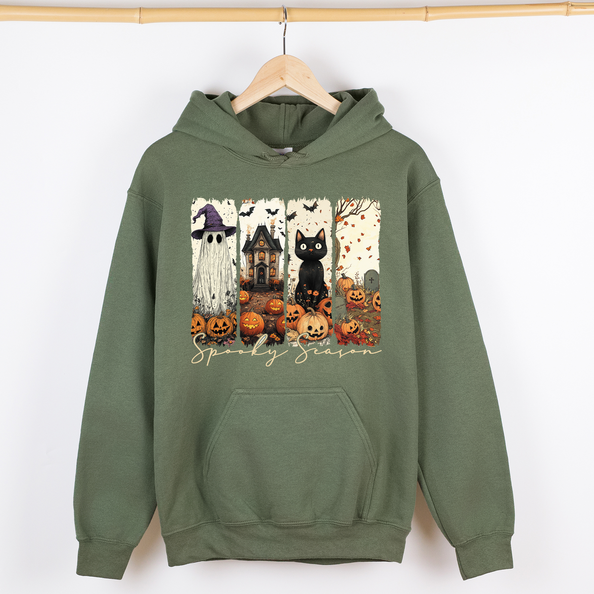 Spooky Season Skeletons And Halloween Cats Ghosts Pumpkins Autumn Graphic Hoodie