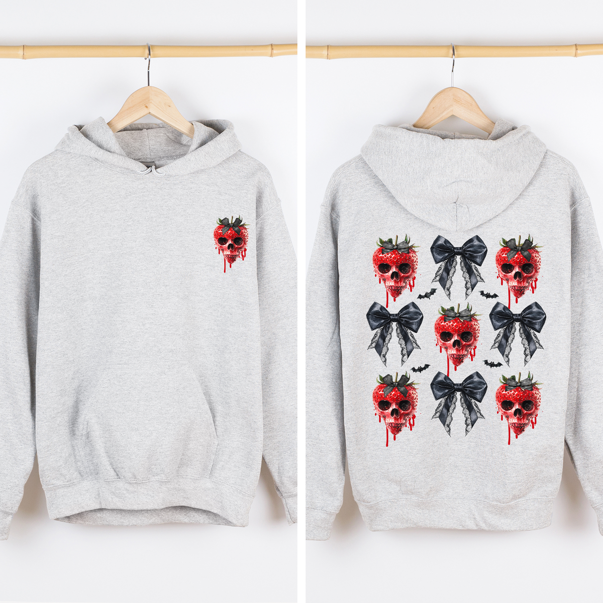 Spooky Strawberry Skeleton Halloween Creepy Front And Back Design Graphic Hoodie