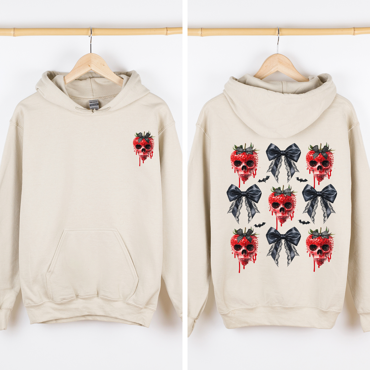 Spooky Strawberry Skeleton Halloween Creepy Front And Back Design Graphic Hoodie