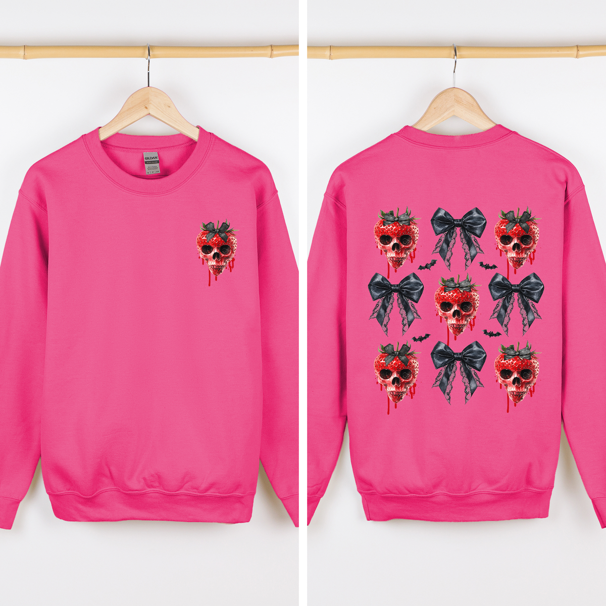 Spooky Strawberry Skeleton Halloween Creepy Front And Back Graphic Print Design Sweatshirt