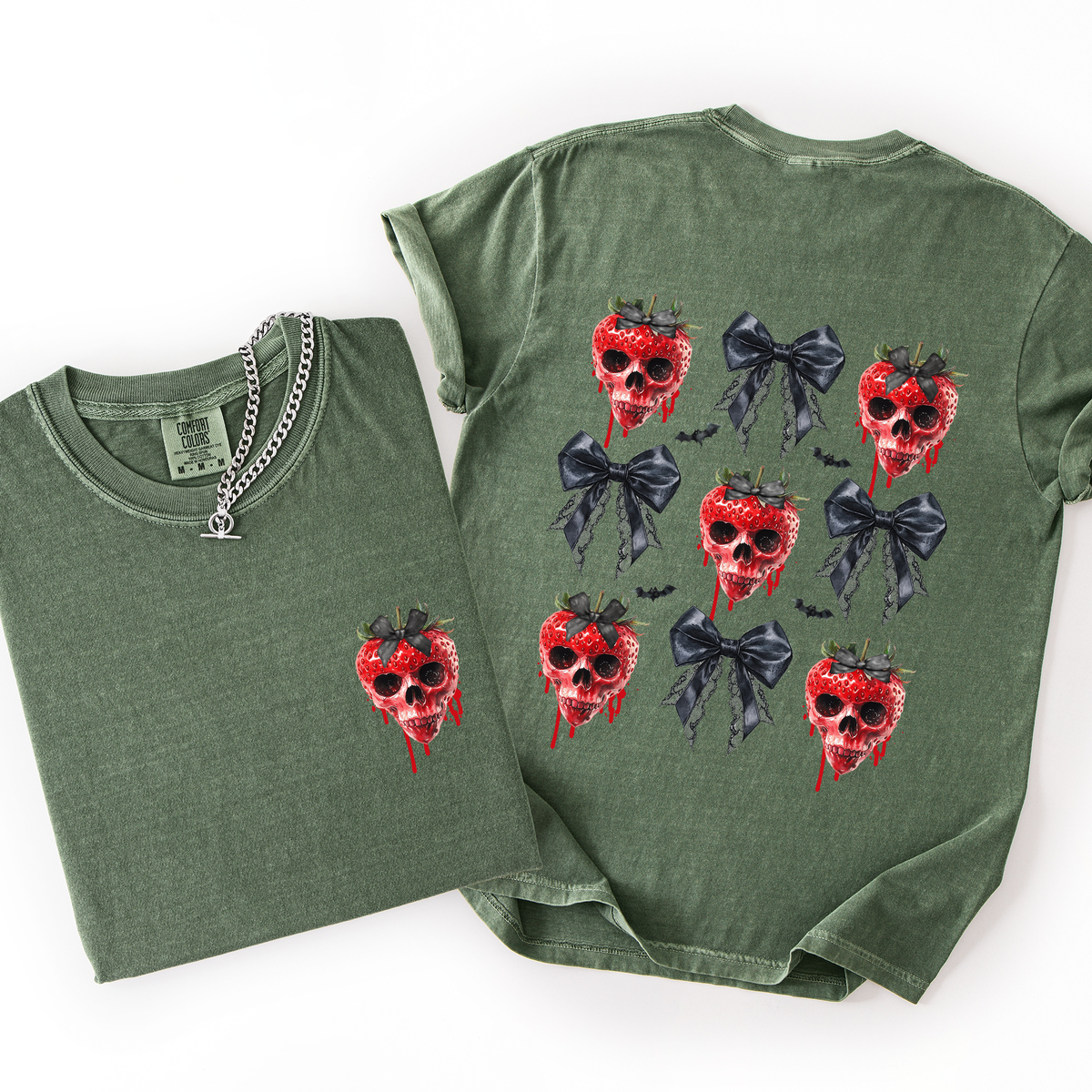 Spooky Strawberry Skeleton Halloween Creepy Front And Back Print Comfort Colors Tee