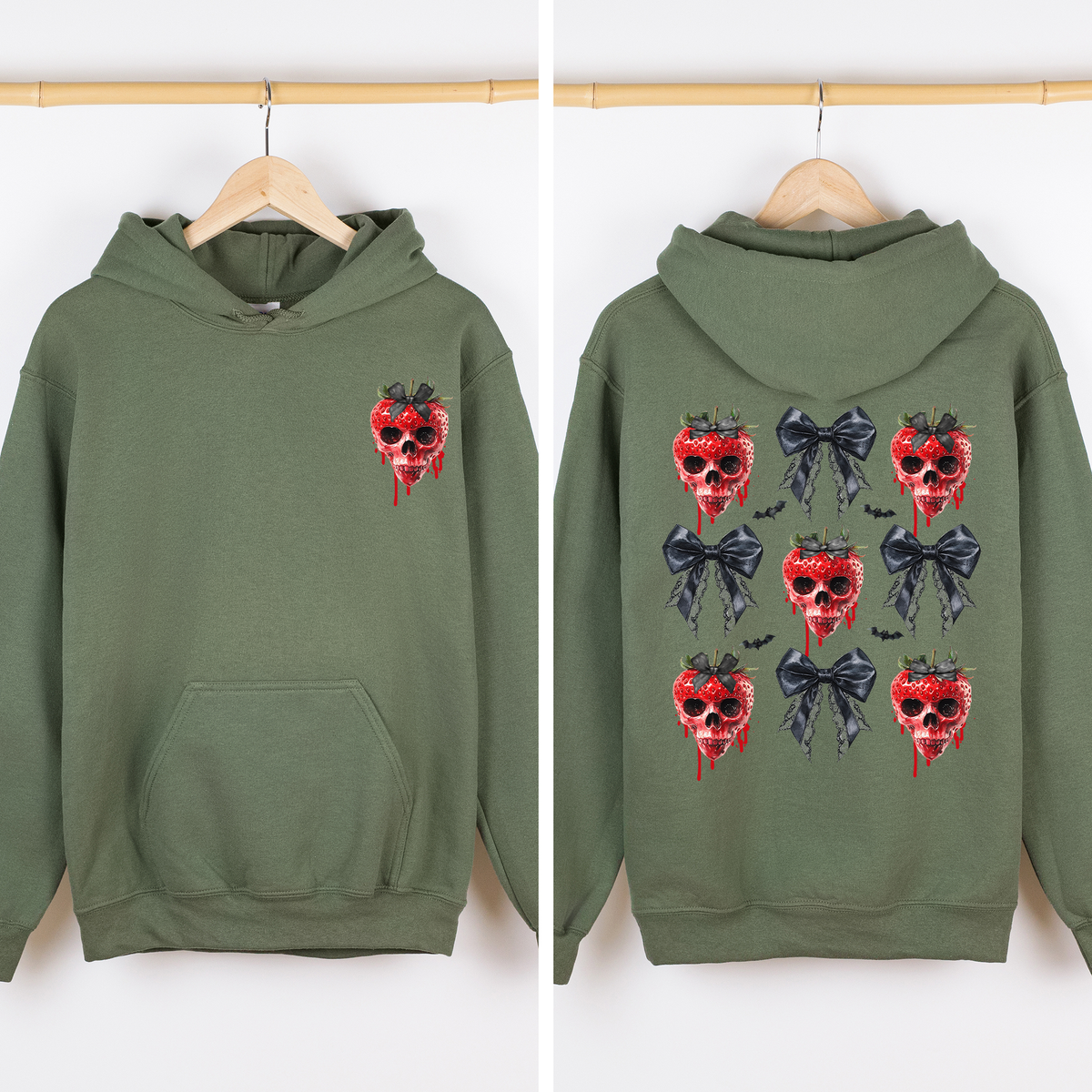 Spooky Strawberry Skeleton Halloween Creepy Front And Back Design Graphic Hoodie