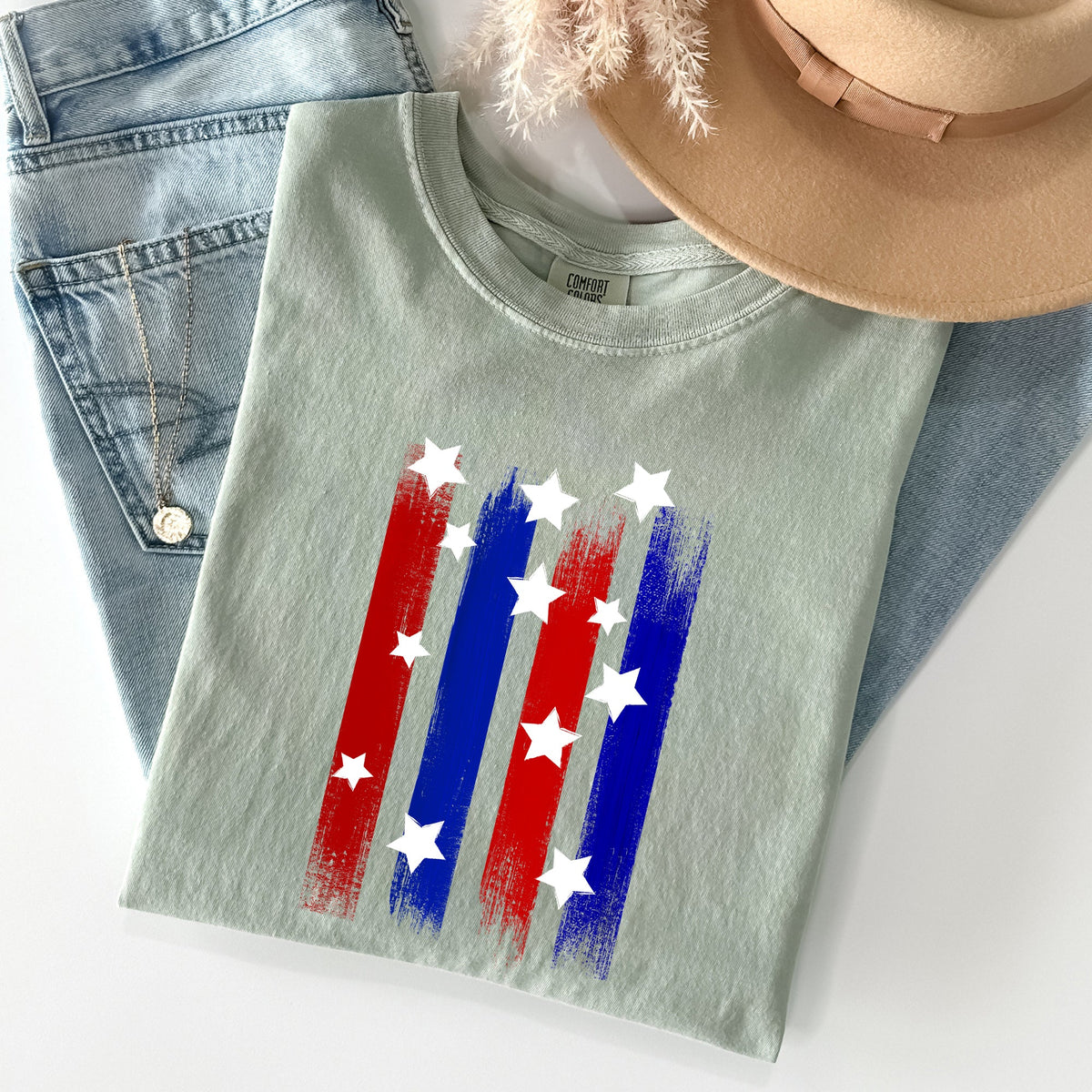 Stars Stripes Red White Blue Patriotic America Flag Design For Freedom Lovers Comfort Colors Tee