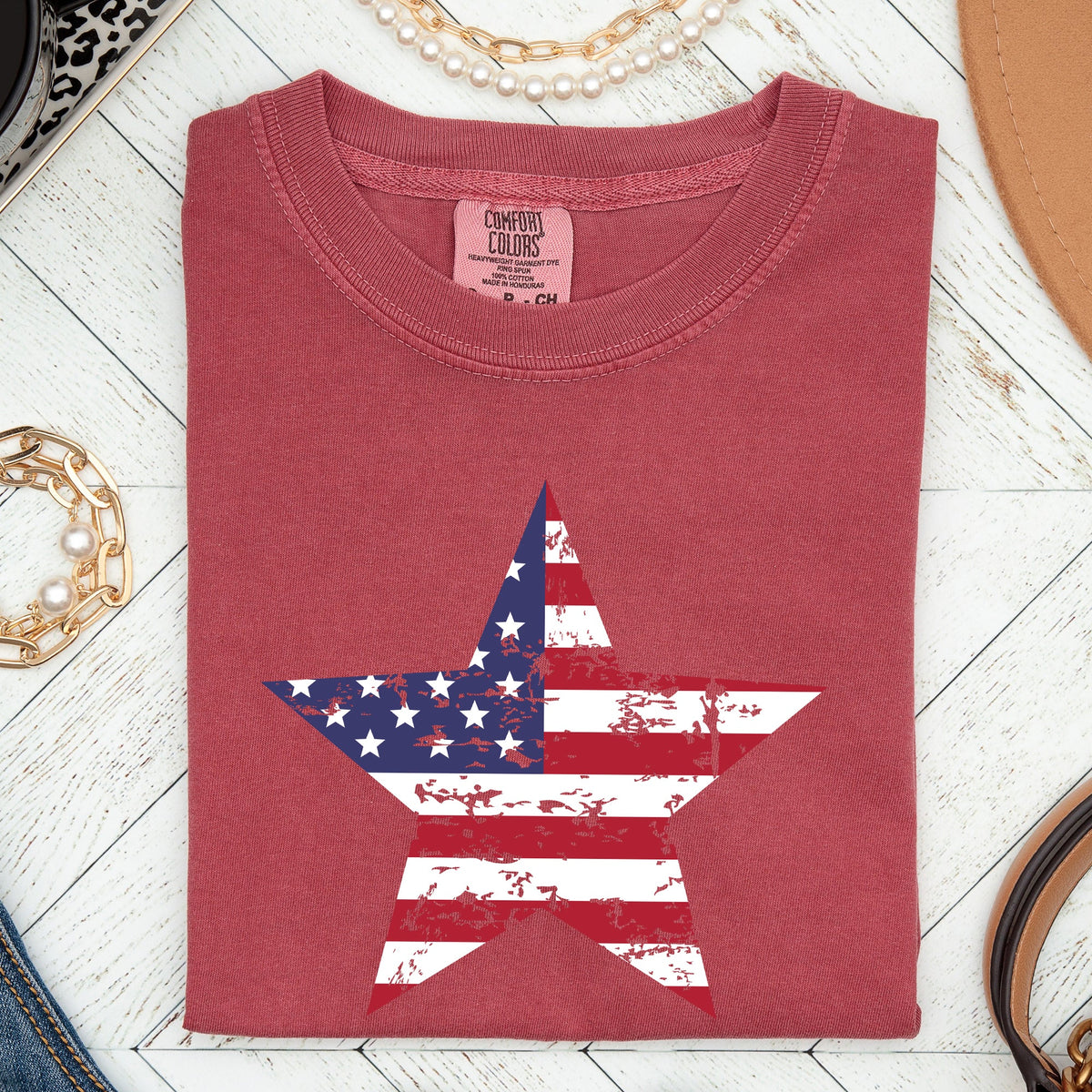 Stars and Stripes Patriotic Fourth of July Flag Design Graphic Comfort Colors Tee