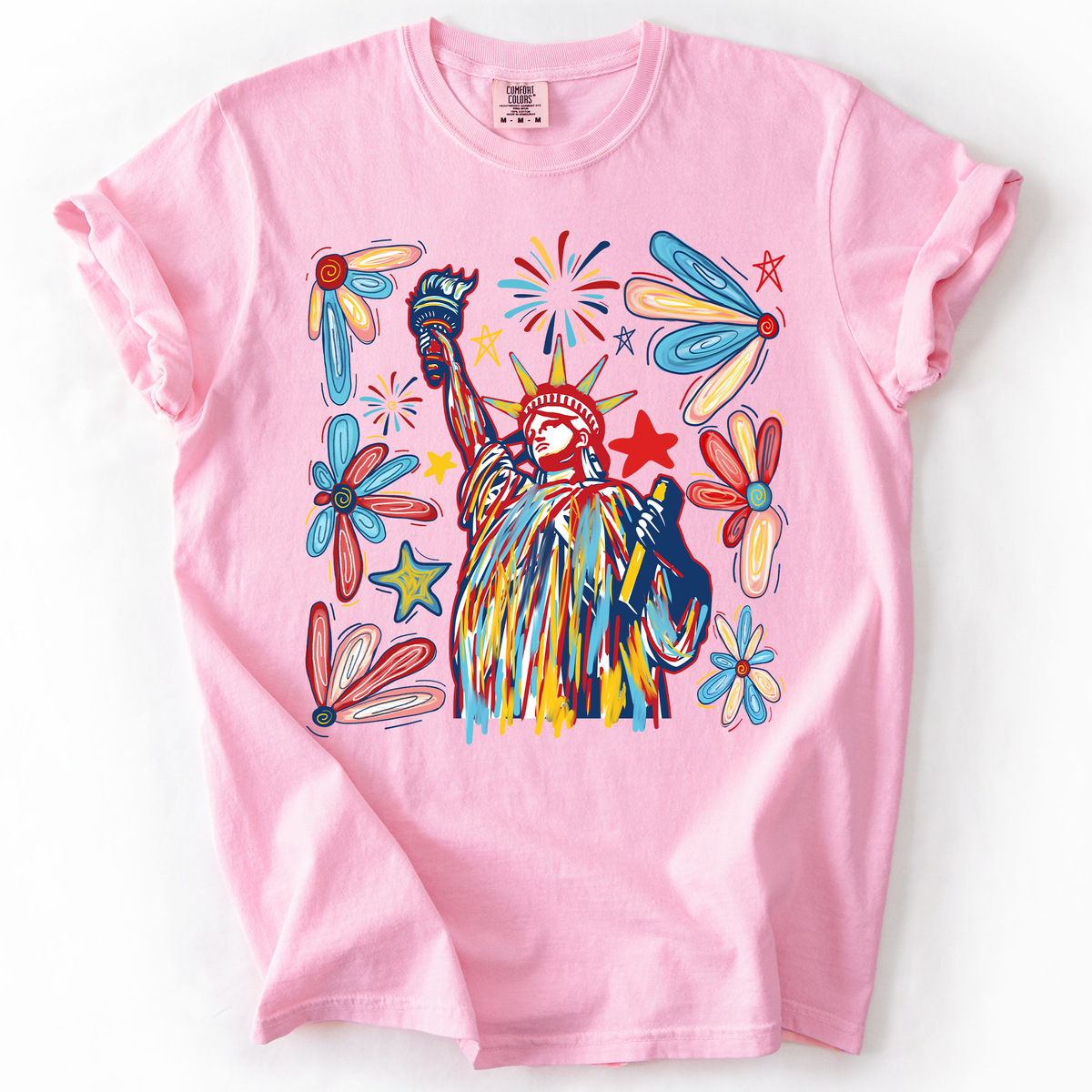 Statue Of Liberty Fourth Of July Patriotic USA Colorful Flag Art Comfort Colors Tee