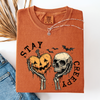 Stay Creepy Halloween Pumpkin Heart Skeleton Bats Leopard Print Checkered Comfort Colors Tee