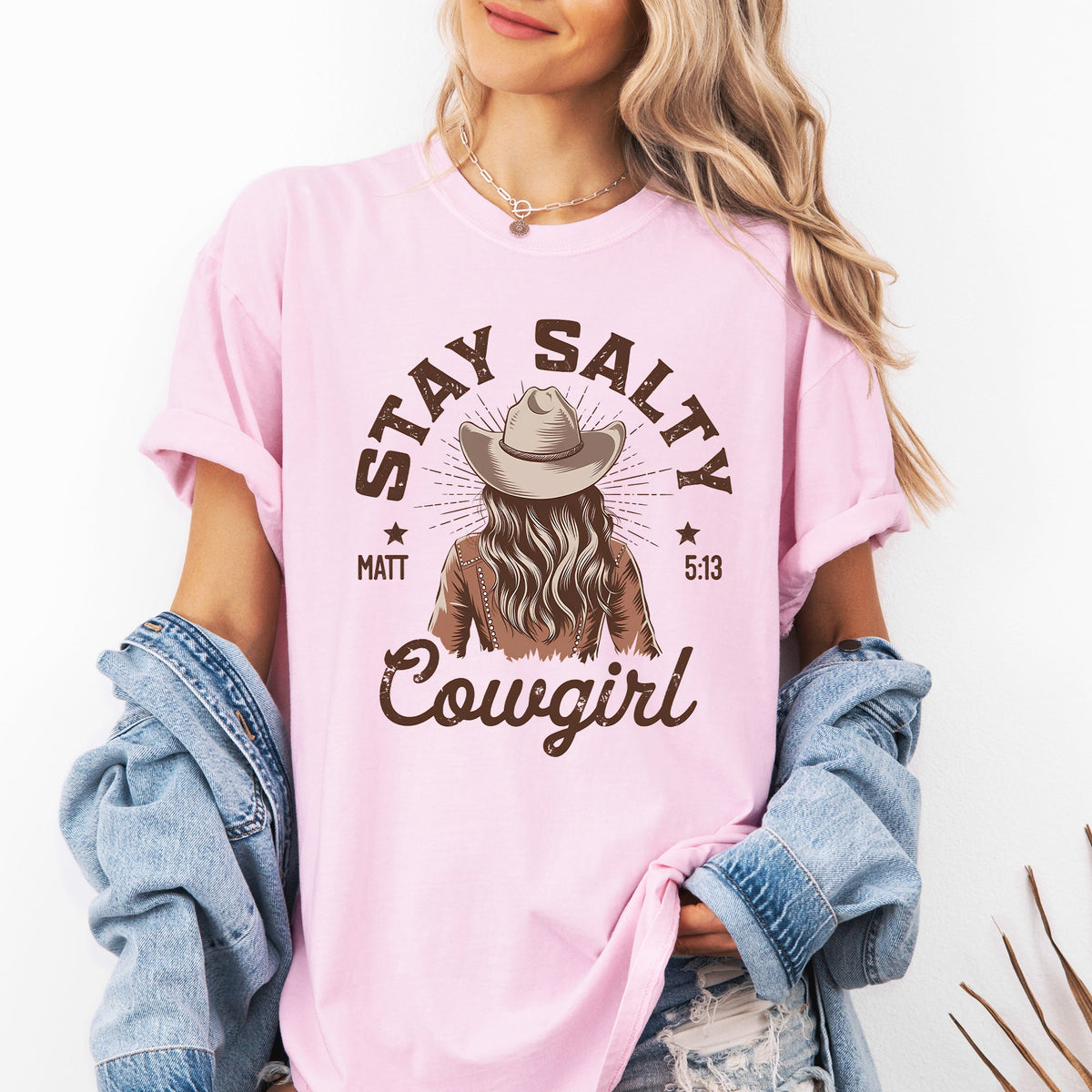 Stay Salty Cowgirl Country Western Christian Jesus Gospel Faith Saved Comfort Colors Tee