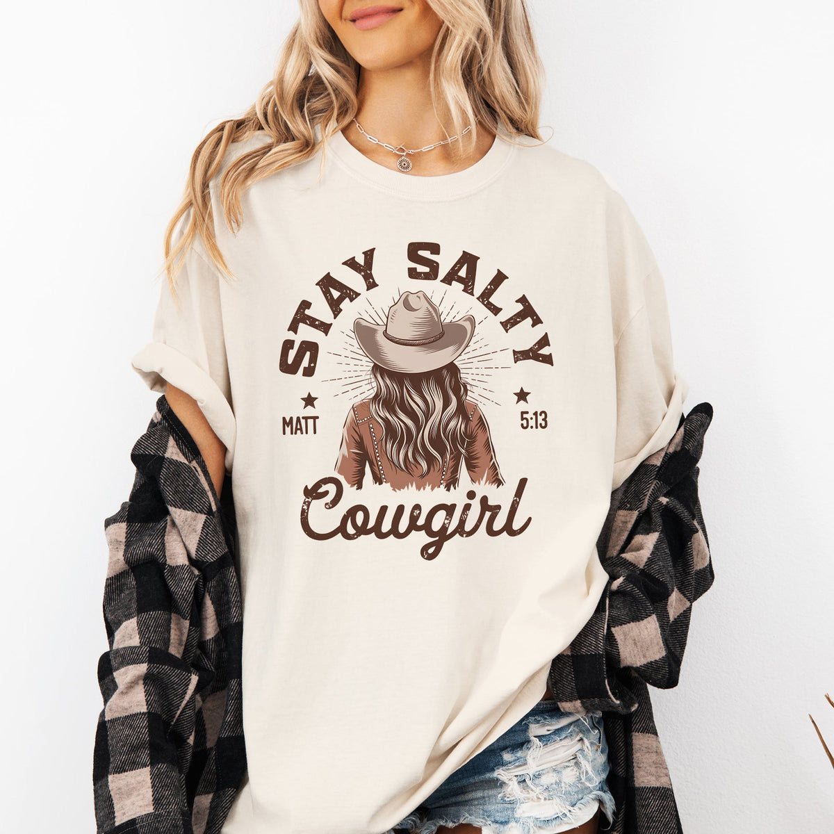 Stay Salty Cowgirl Country Western Christian Jesus Gospel Faith Saved Comfort Colors Tee