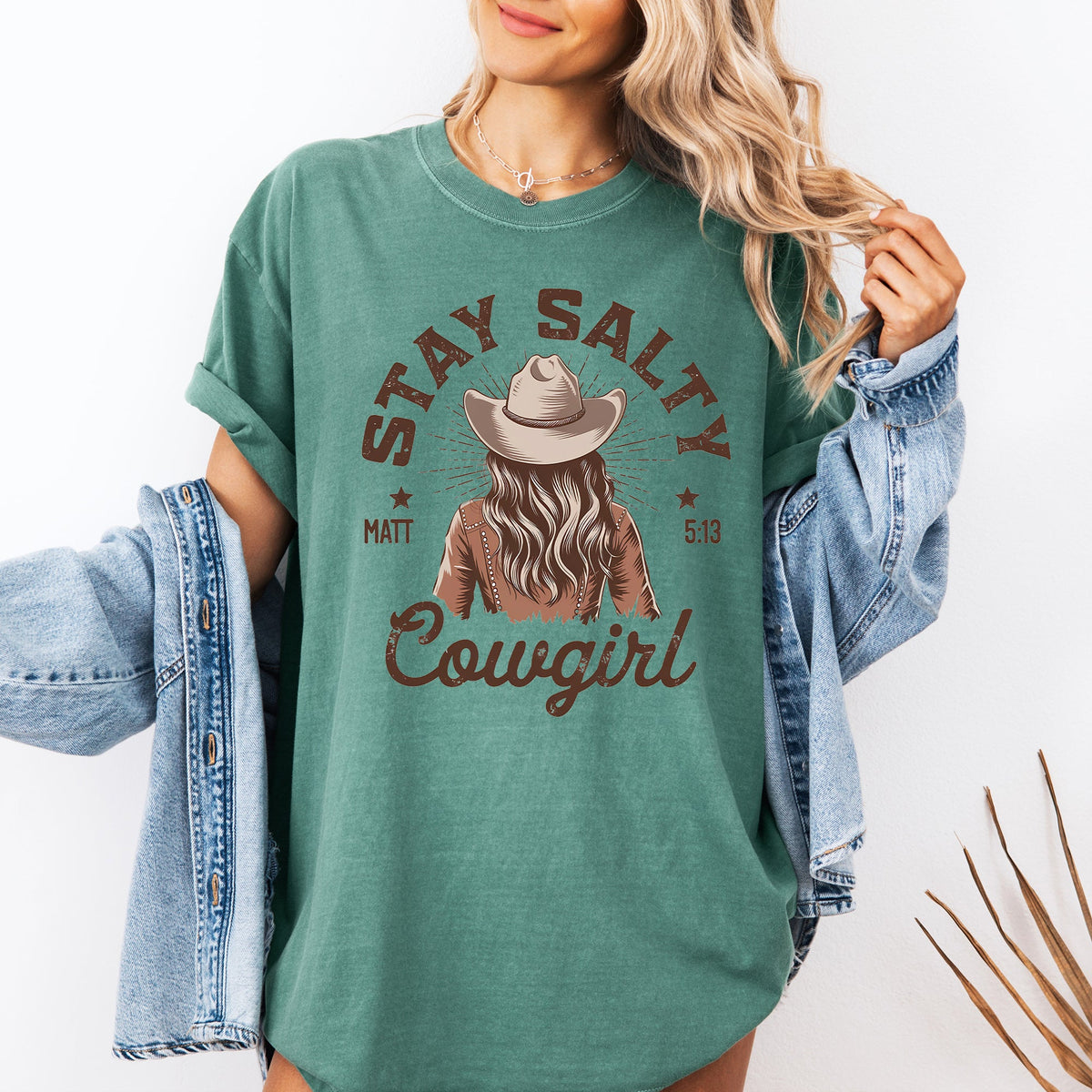Stay Salty Cowgirl Country Western Christian Jesus Gospel Faith Saved Comfort Colors Tee