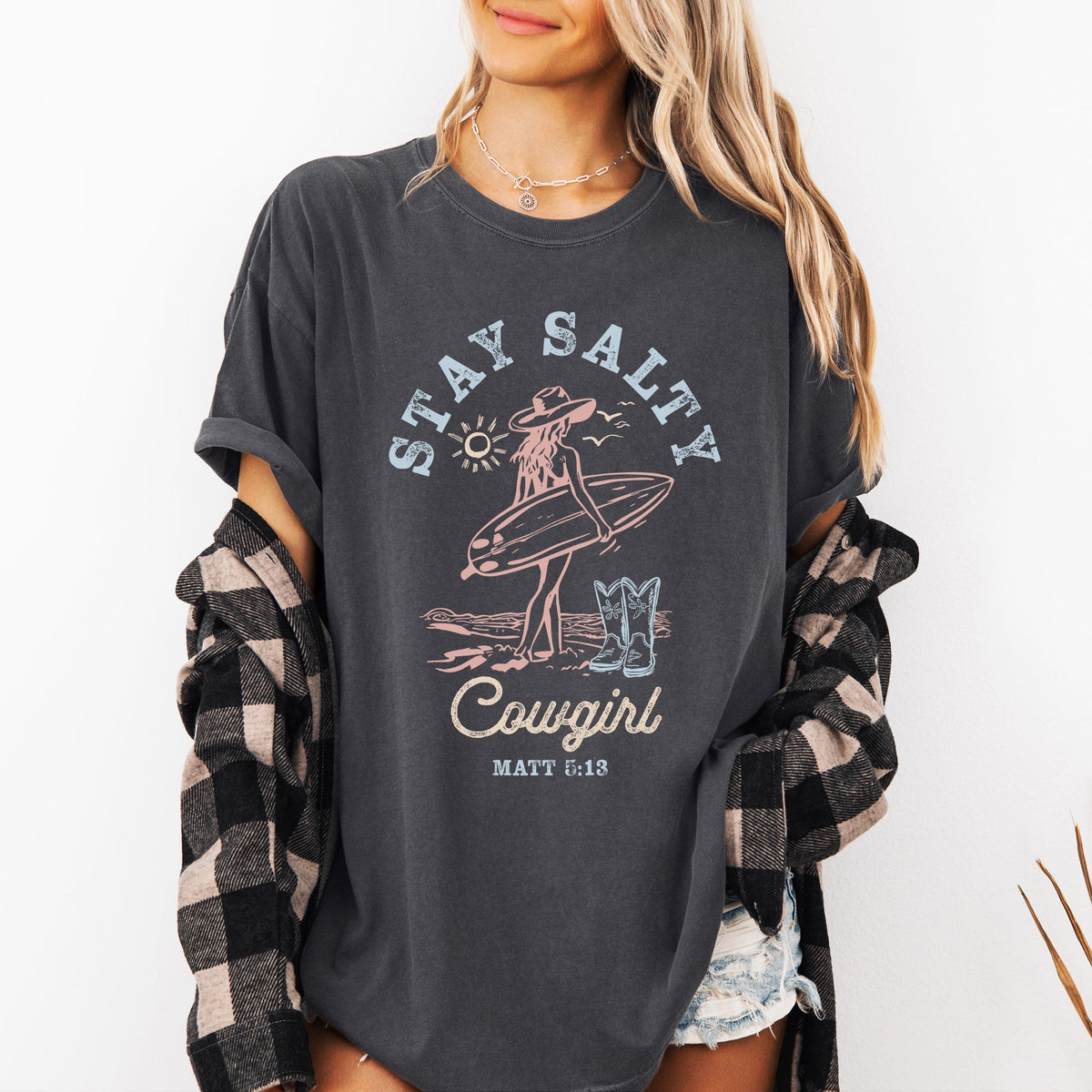 Stay Salty Cowgirl Matthew Faith Religious Gospel Beach Summer Comfort Colors Tee