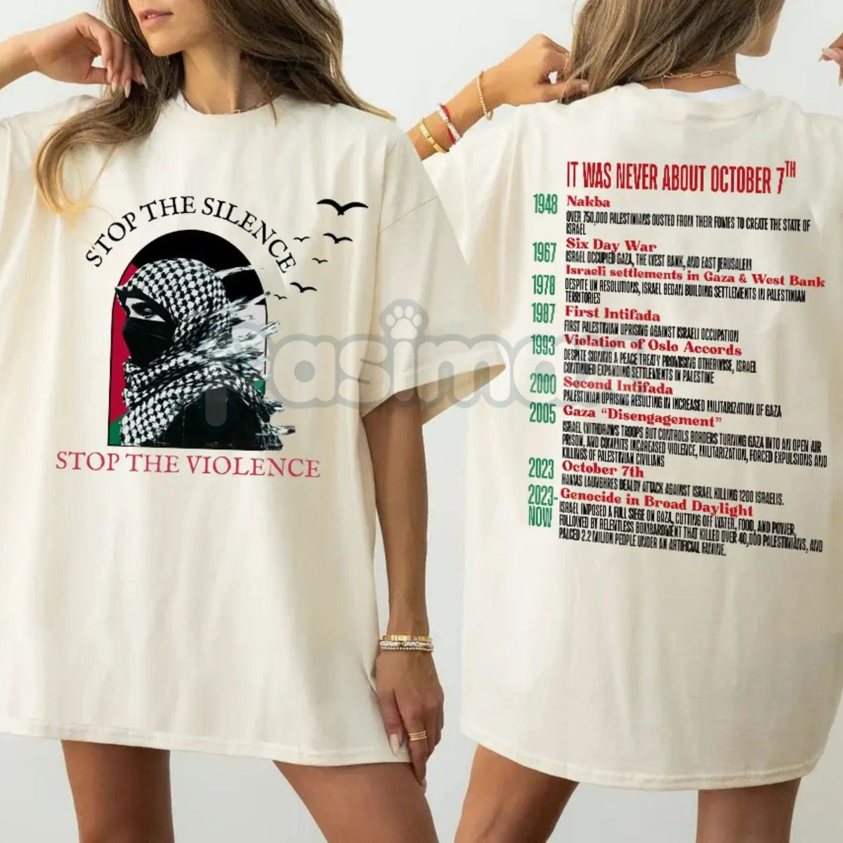 "Stop the Silence" Human Rights T-Shirt - Free Palestine History of Protest Tee, Activism Statement Shirt