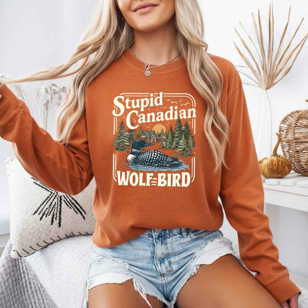 Stupid Canadian Wolf Bird Comfort Colors Long Sleeve – Hockey Romance BookTok Shirt