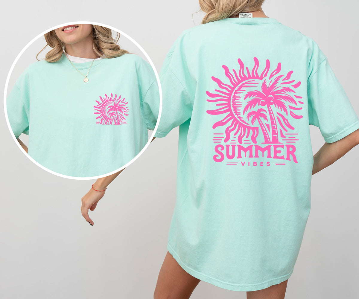 Summer Vibes Beach Please Palm Sunset Ocean Hot Girl Summer Vacation Comfort Colors Tee