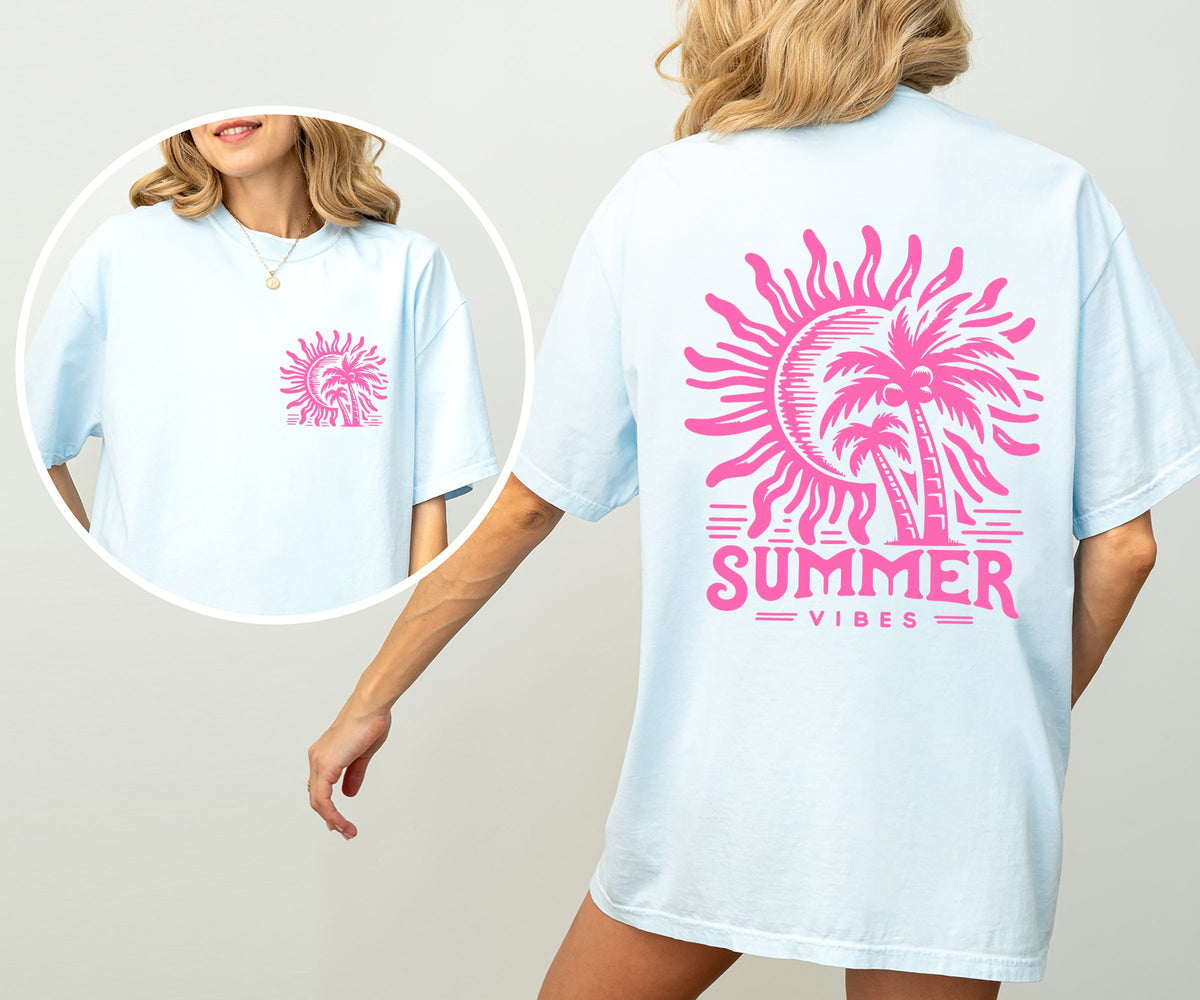 Summer Vibes Beach Please Palm Sunset Ocean Hot Girl Summer Vacation Comfort Colors Tee