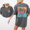 Two Sided Front and Back Sun Salt Sand, Palm Trees, Beach, Summer Comfort Colors Tee