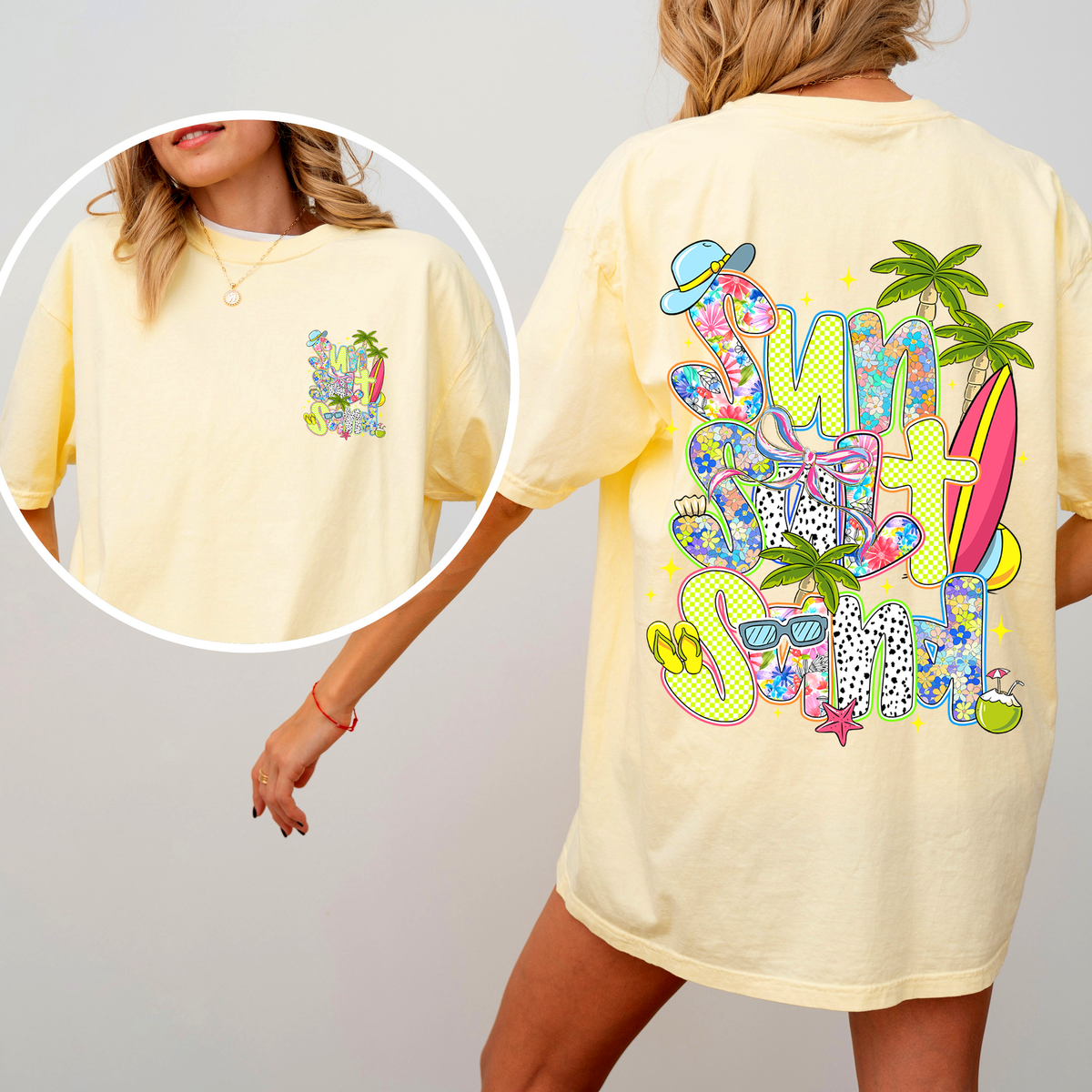 Sun Salt Sand Summer Beach Front and Back Retro Coastal Vibes Comfort Colors Tee