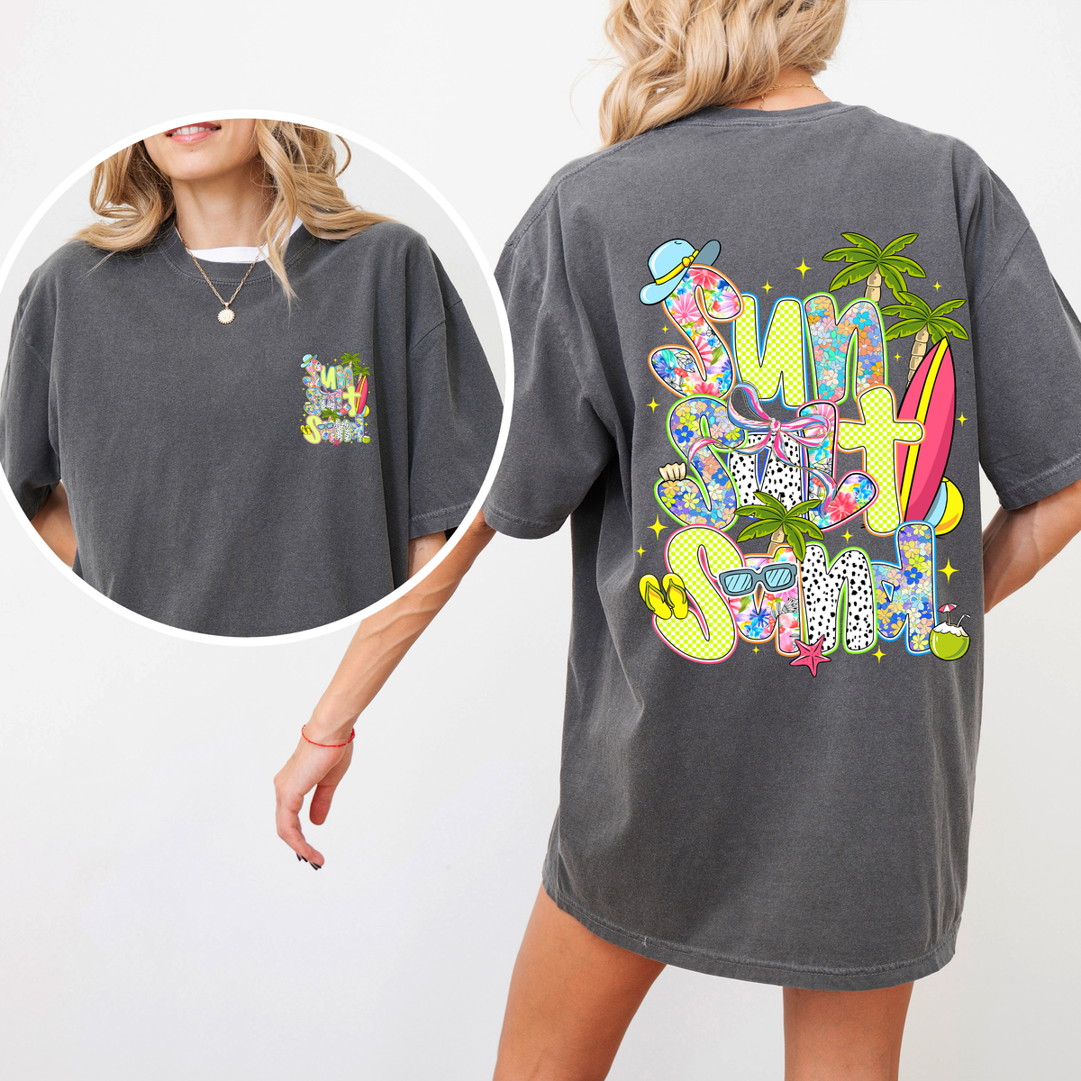 Sun Salt Sand Summer Beach Front and Back Retro Coastal Vibes Comfort Colors Tee