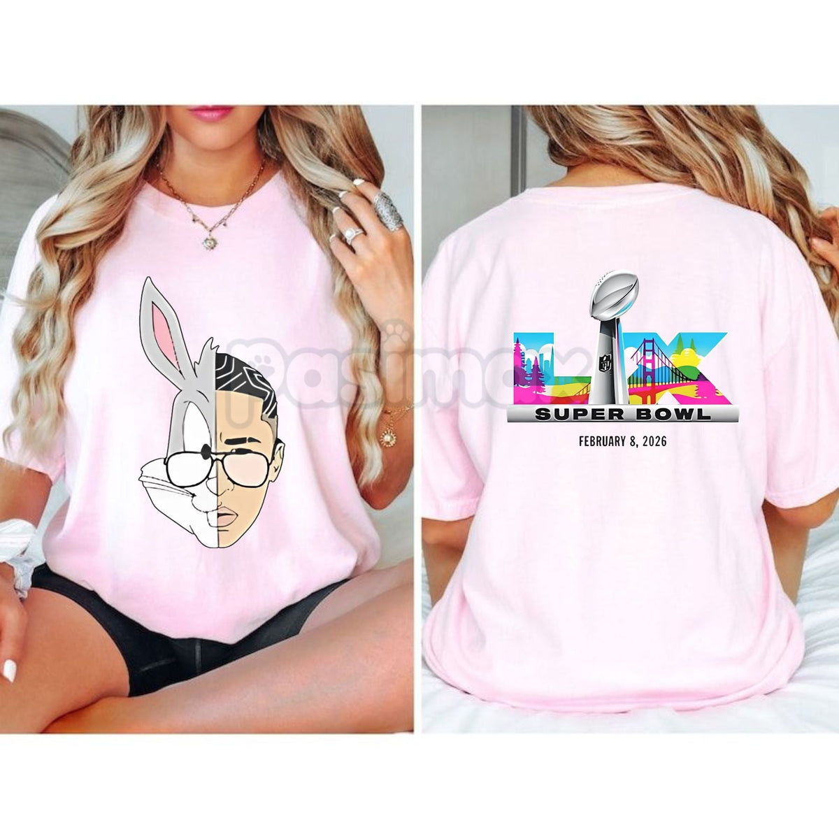 Super Bowl 2026 LIX Graphic T-Shirt - Bugs Bunny Half Face Tee, February 8, 2026 Sports Nostalgia Shirt