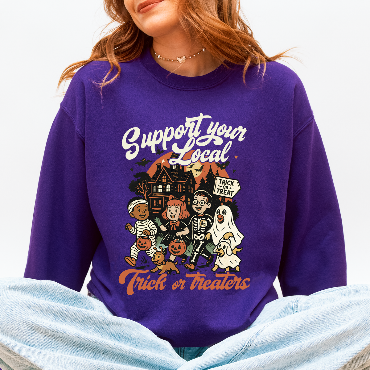 Support Your Local Trick Or Treaters Halloween Costume Graphic Cozy Autumn Nights Sweatshirt