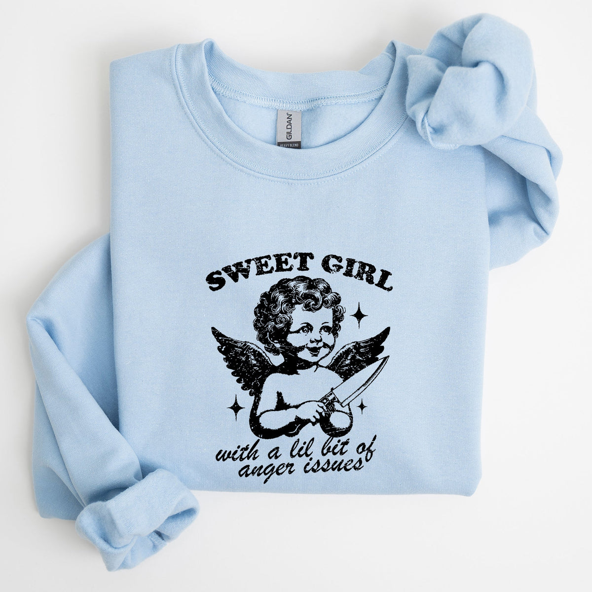 Sweet Girl Anger Issues Cupid Angel Meme Aesthetic Funny Graphic Deluxe Edition Sweatshirt