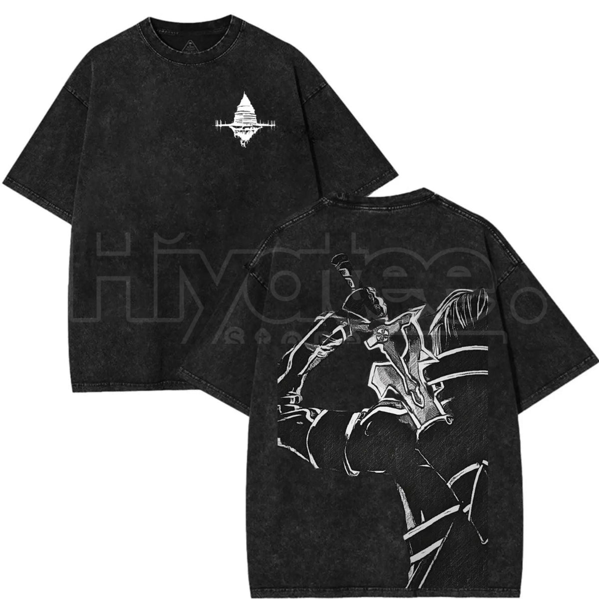Sword Art Online Kirito B&W T-Shirt – Oversized Acid Wash Anime Tee, Y2K Japanese Manga Streetwear