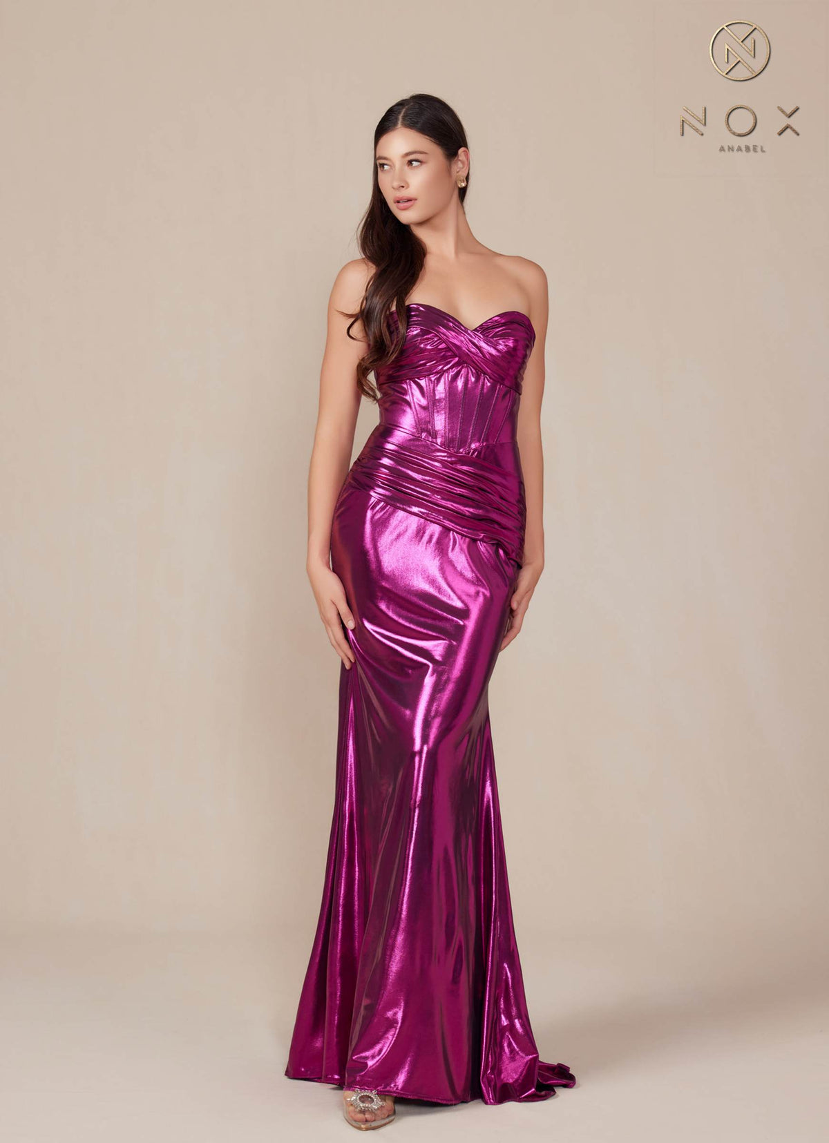 Nox Anabel T1499 Dress Strapless Metallic Satin Fitted Gown