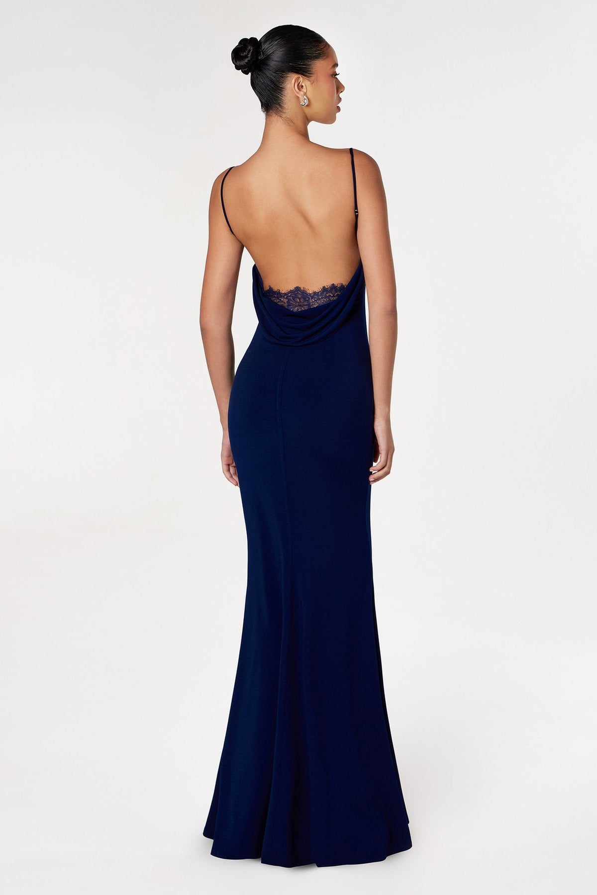 Astee T2008 Fitted Spaghetti Strap Open Back with Lace Detail Gown