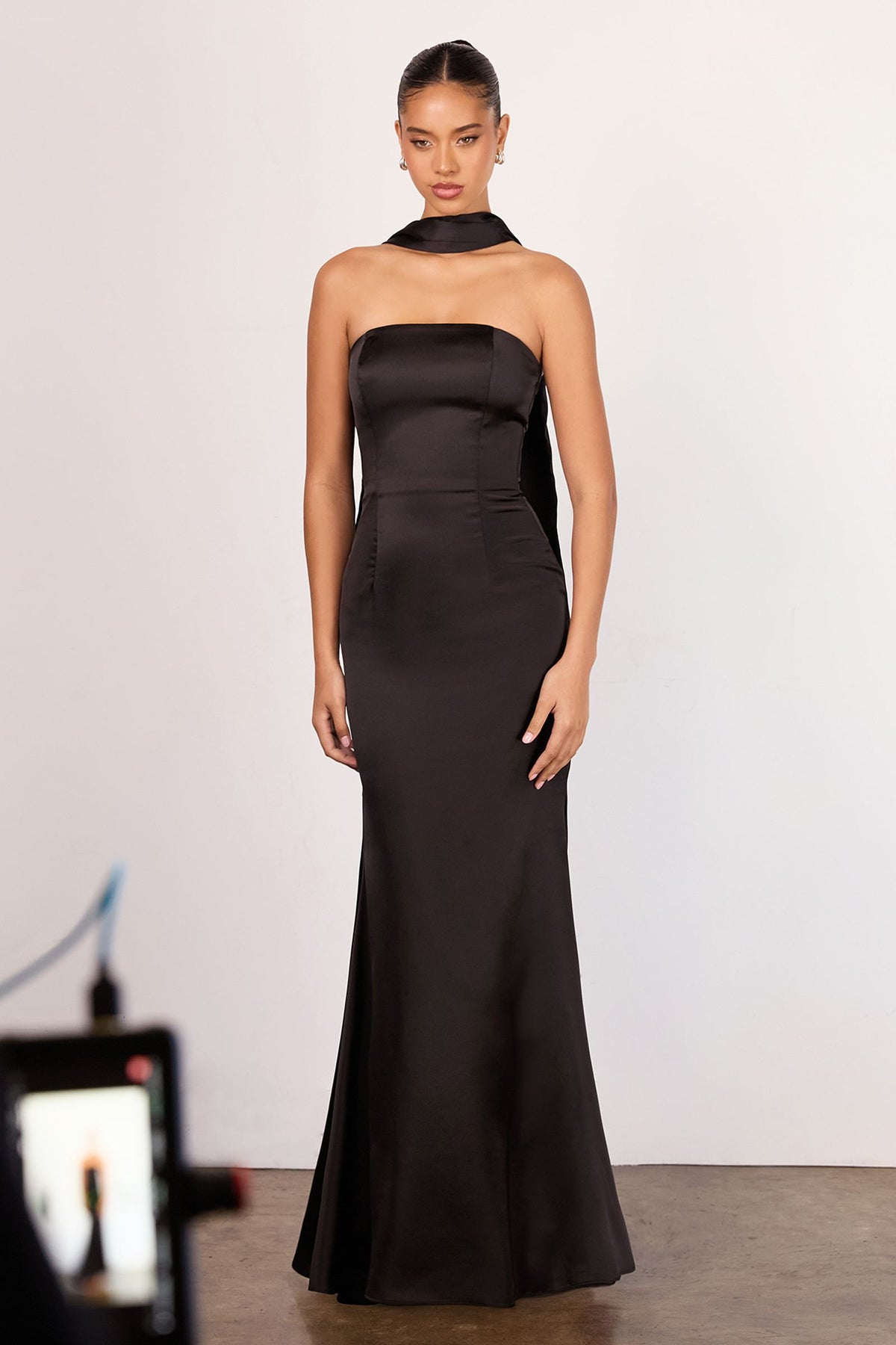 Astee T2012 Strapless Fitted Mermaid Gown with Scarf
