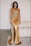 Amoris T609 Strapless Fitted Satin Gown Sequin Bodice Side Slit