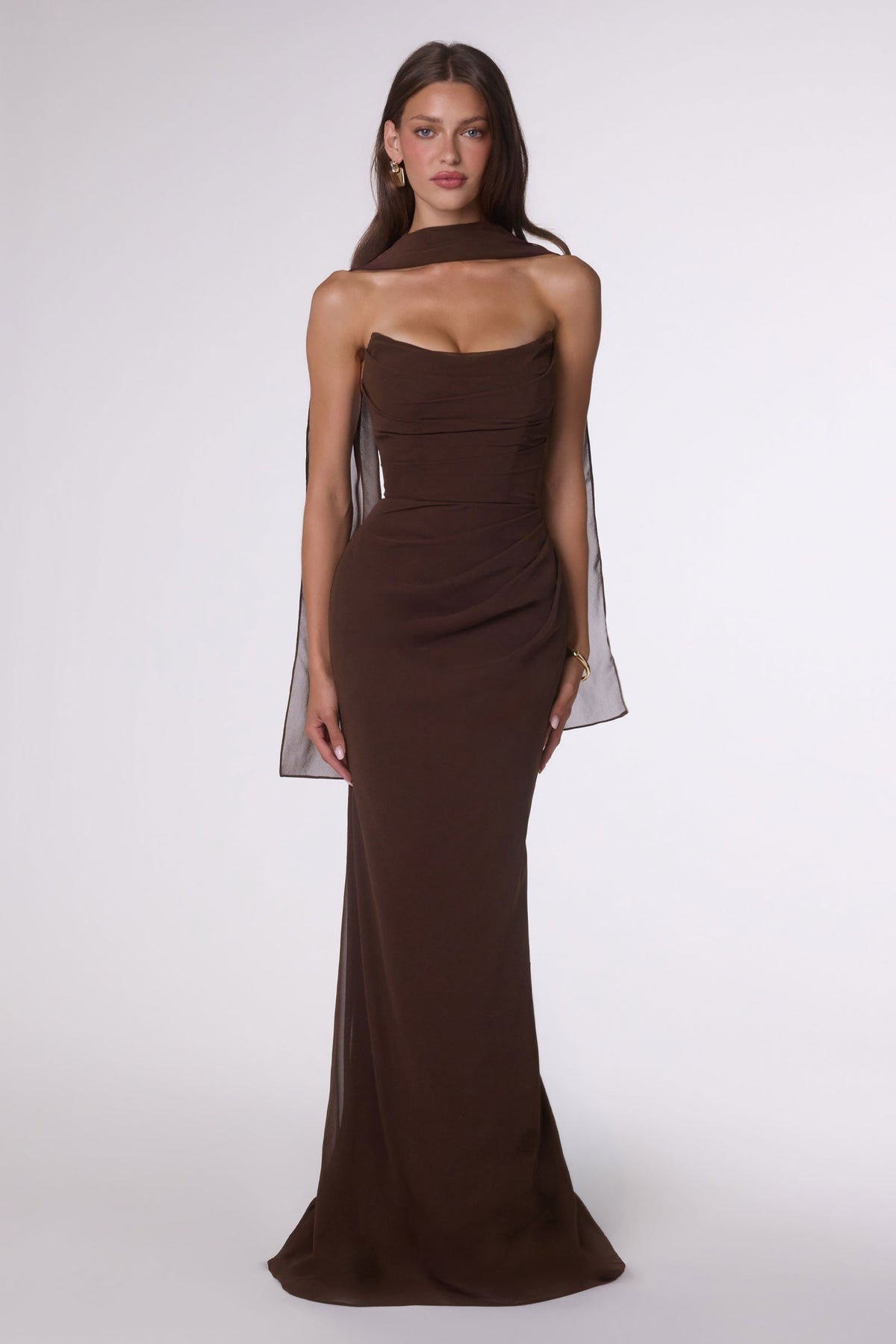 Ladivine Amoris T702 Strapless Scoop Neckline Fitted Chiffon Dress