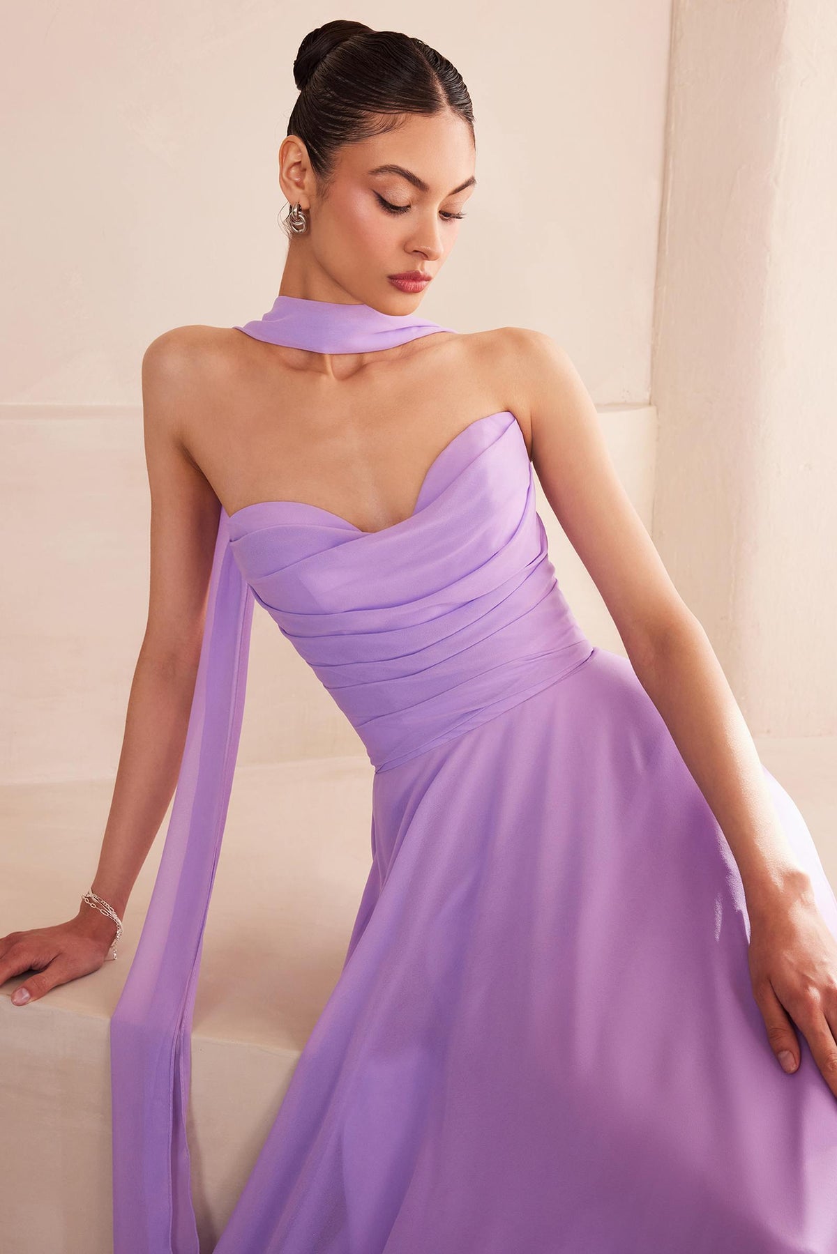 Ladivine Amoris T703W White Dress Strapless A-Line Gown