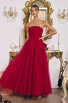 Amoris T712 Strapless Crepe Bodice A-Line Gown Layered Tulle Skirt