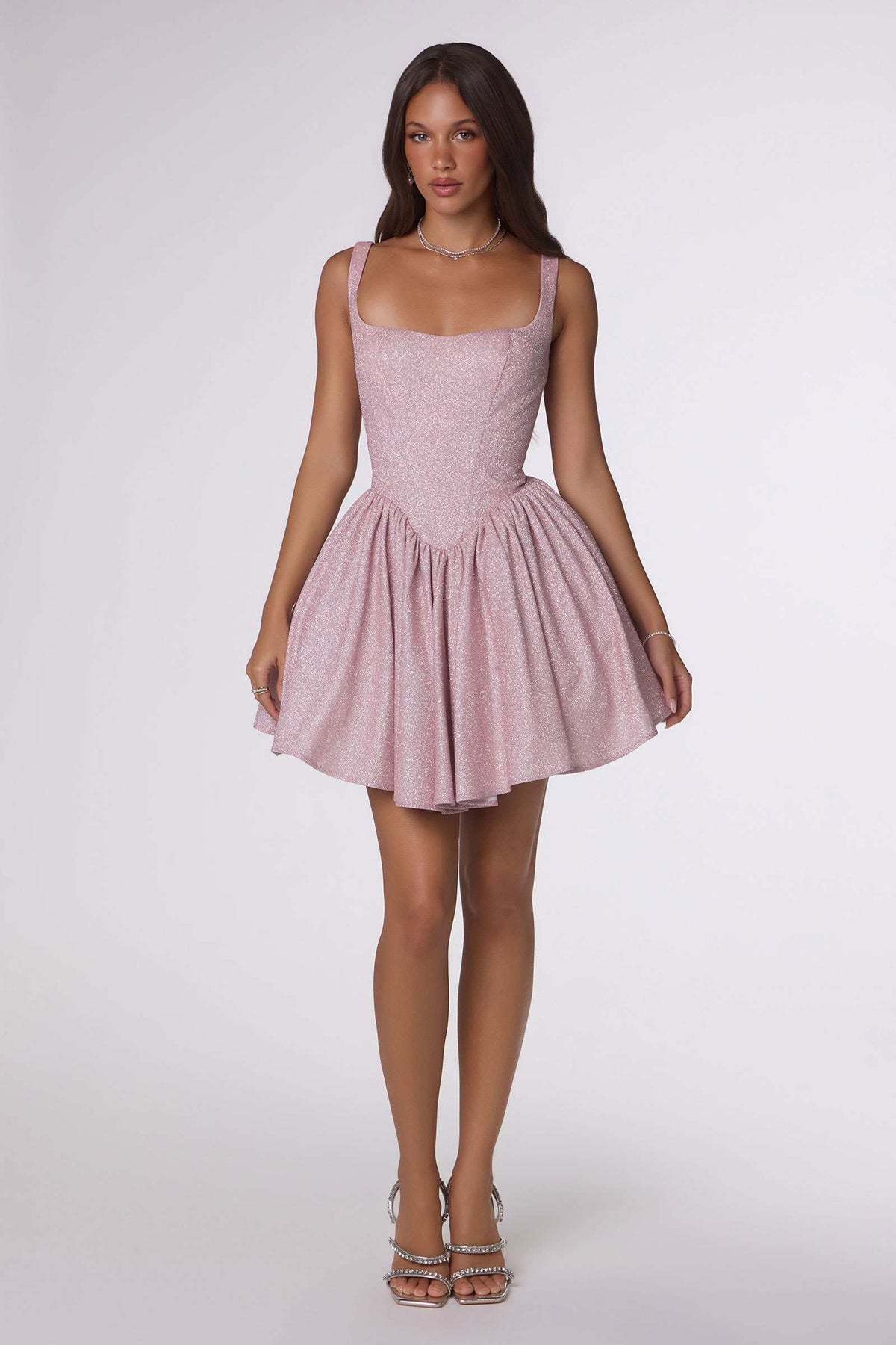 Amoris T738 Short Fitted Bodice Tiered Ruffle Mini Skirt Dress