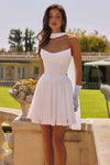 Amoris T740W Strapless Fit and Flare Off White Mini Chiffon Dress