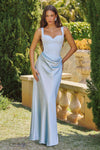 Amoris T742 Timeless Fitted Satin Formal Gown Crepe Bodice