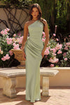 Amoris T748 Long One Shoulder Fitted Satin Dress